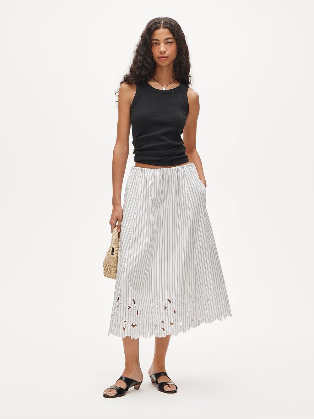 JCrew Embroidered pull-on midi skirt in striped cotton poplin 10 - Picture 4 of 4